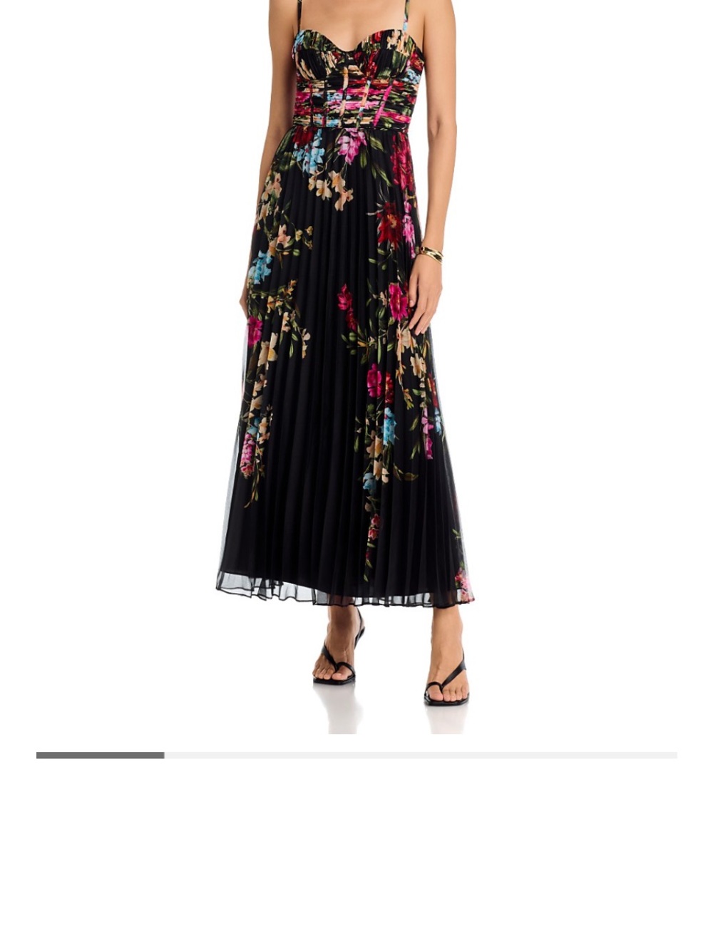 Aqua Black Floral Sweetheart Pleated Maxi Dress